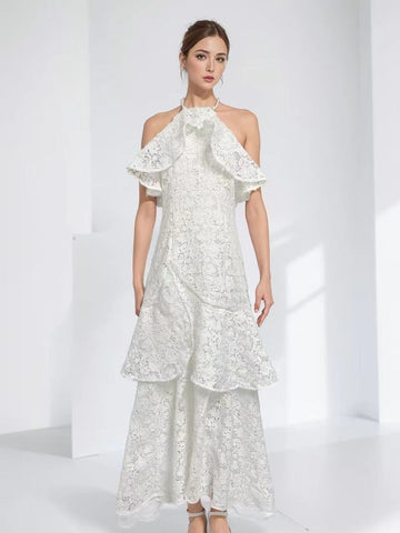 Model 2025 Summer New Sexy Tight Dress Body Body To Collect Waist Hollow Long Dress Woman